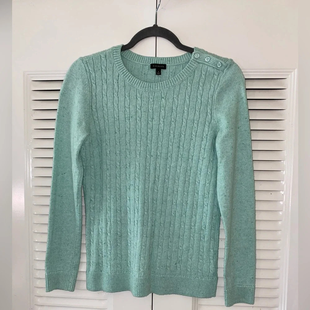 Talbots Aqua Speckled cable knit sweater
